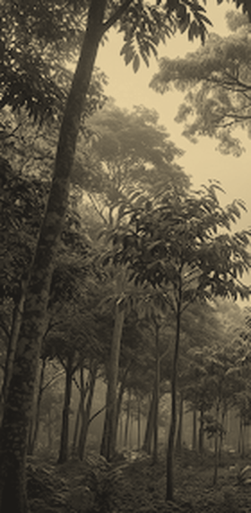 A grove of iroko trees in dense forest